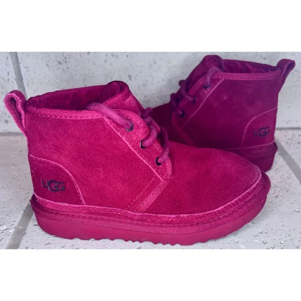 UGG Neubel Kids Red Suede Shearling Chukka Ankle Lace Up Boots Size 13
